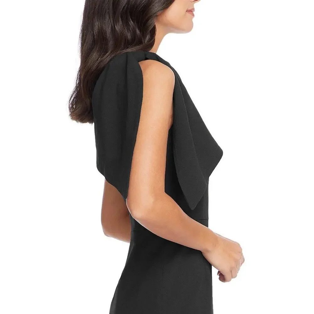 Dress The Population Tiffany One Shoulder Bow Black Midi Sheath Medium M NWT - Picture 5 of 10